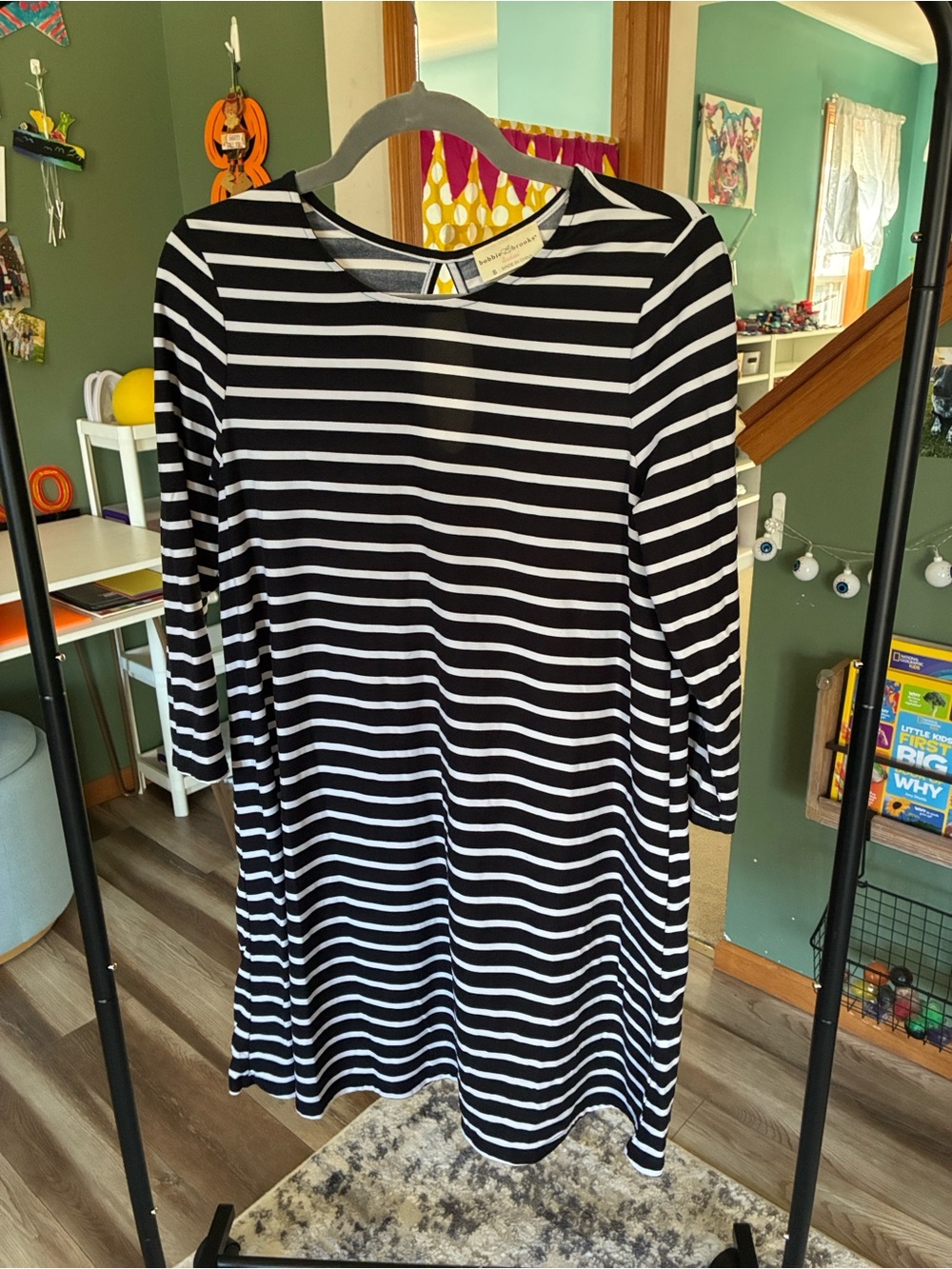 Bobbie Brooks Black & White Striped Women's Dress - Casual Long Sleeve - S